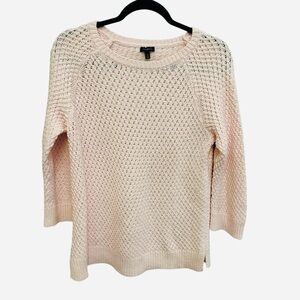 Talbots light pink crochet style cotton knit sweater beachy coastal spring